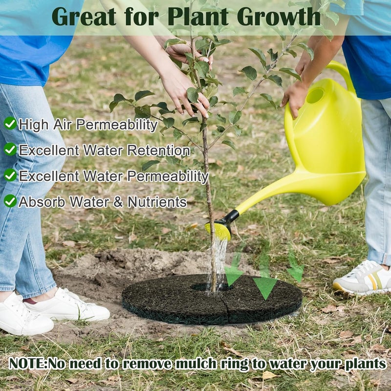 Waybas 4pcs Double Side Rubber Tree Mulch Ring, 12In Heavy Duty Recycled Rubber Mulch Mat Natural Look Tree Root Protector Mat Reversible Round Tree Ring for Prevent Animal Dig, (Green Brown) - Image 4